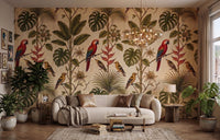 Mise en situation : fresque Volière Tropicale dans un appartement