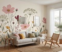 Mise en situation : fresque Prairie Fleurie dans un appartement